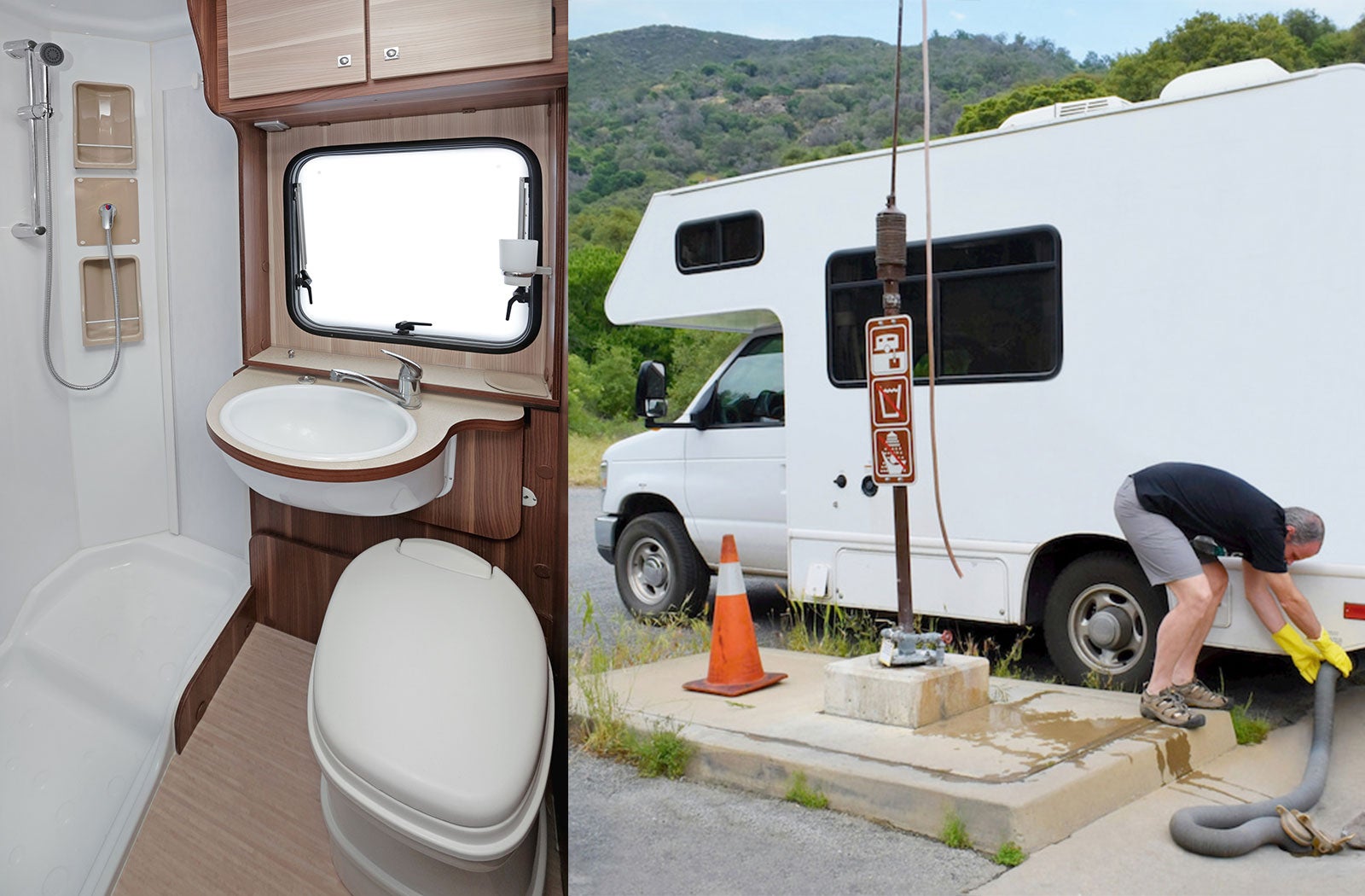 Portable RV/camper toilet and holding tank setup in Gilroy, California